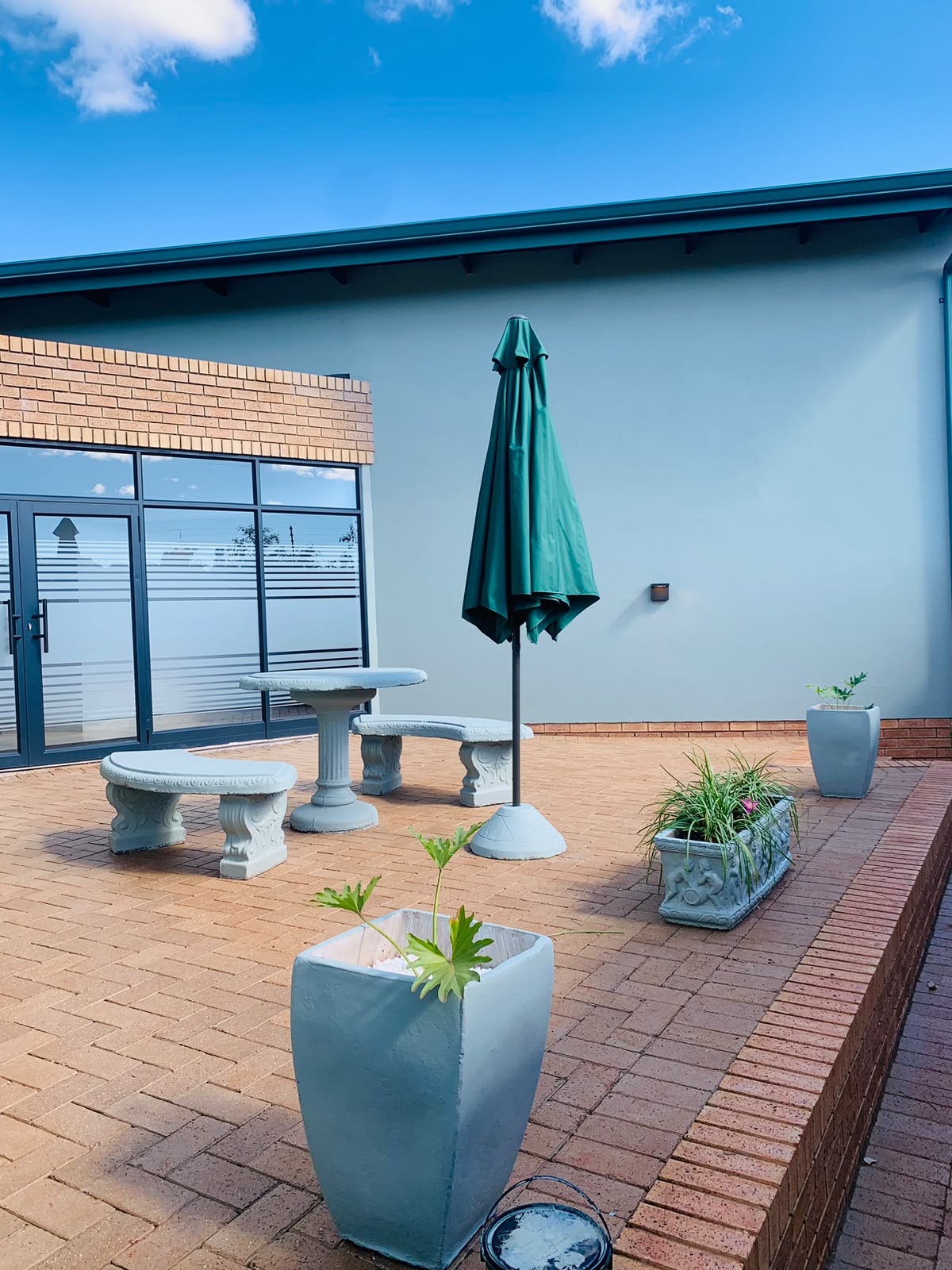Concrete Bench & Umbrella Set